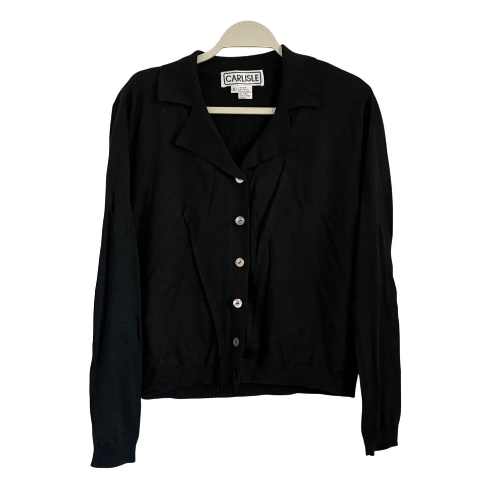 Vintage Carlisle Womens XL Black Silk Cotton Blend Button Front Cardigan Sweater